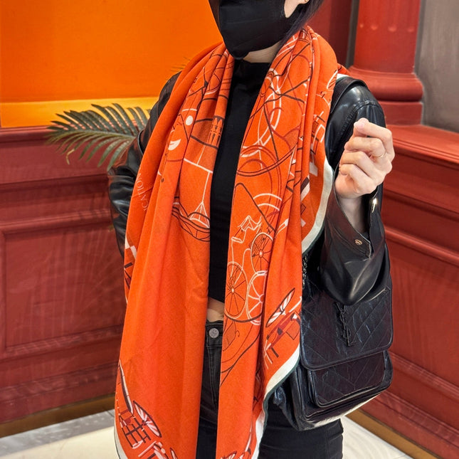 HERMES 25S SCARF 140 IN CASHMERE SILK 727321