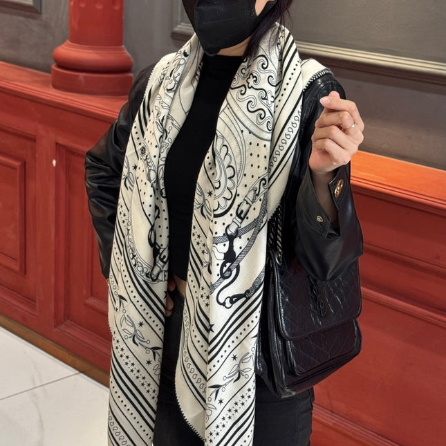 HERMES 25S SCARF 140 IN CASHMERE SILK 727316