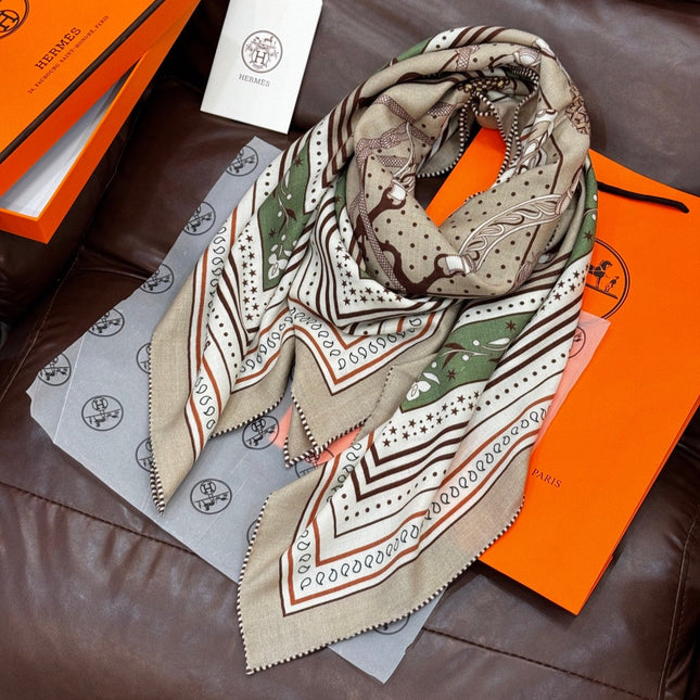 HERMES 25S SCARF 140 IN CASHMERE SILK 727318