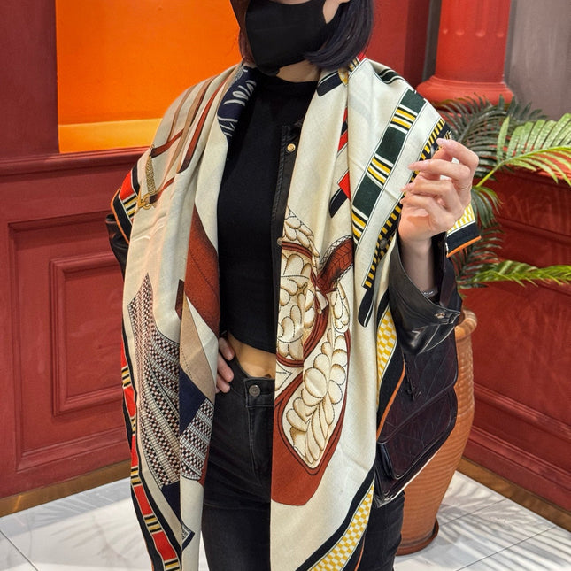 HERMES 25S SCARF 140 IN CASHMERE SILK 727302