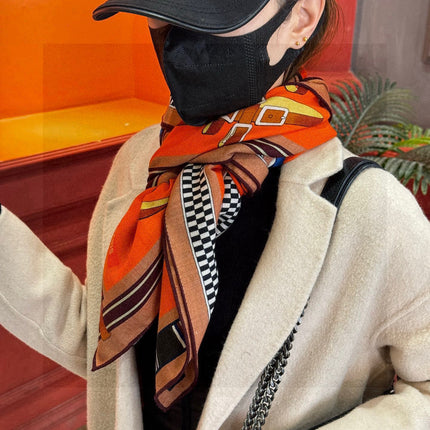 HERMES 25S SCARF 140 IN SILK AND CASHMERE 735809