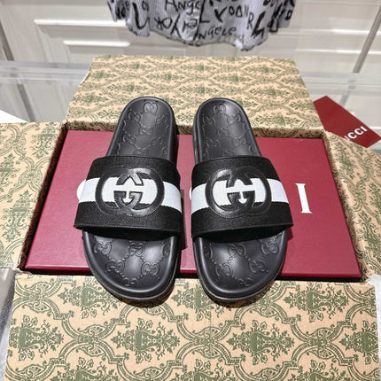 SANDALS 25S IN BLACK AND WHITE MIX RED LAMBSKIN EMBOSSED LOGO STYLE 3