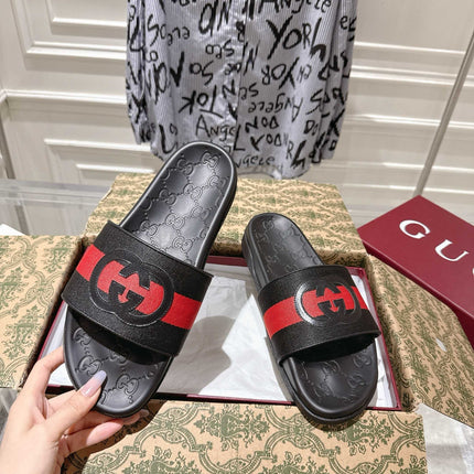 SANDALS 25S IN BLACK MIX RED LAMBSKIN EMBOSSED LOGO STYLE 2