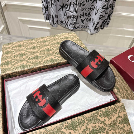 SANDALS 25S IN BLACK MIX RED LAMBSKIN EMBOSSED LOGO STYLE 2