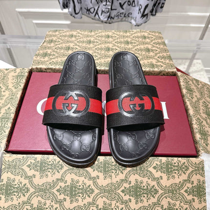 SANDALS 25S IN BLACK MIX RED LAMBSKIN EMBOSSED LOGO STYLE 2