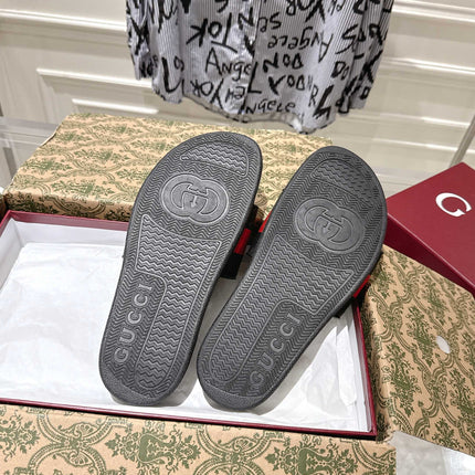 SANDALS 25S IN BLACK MIX RED LAMBSKIN EMBOSSED LOGO STYLE 2