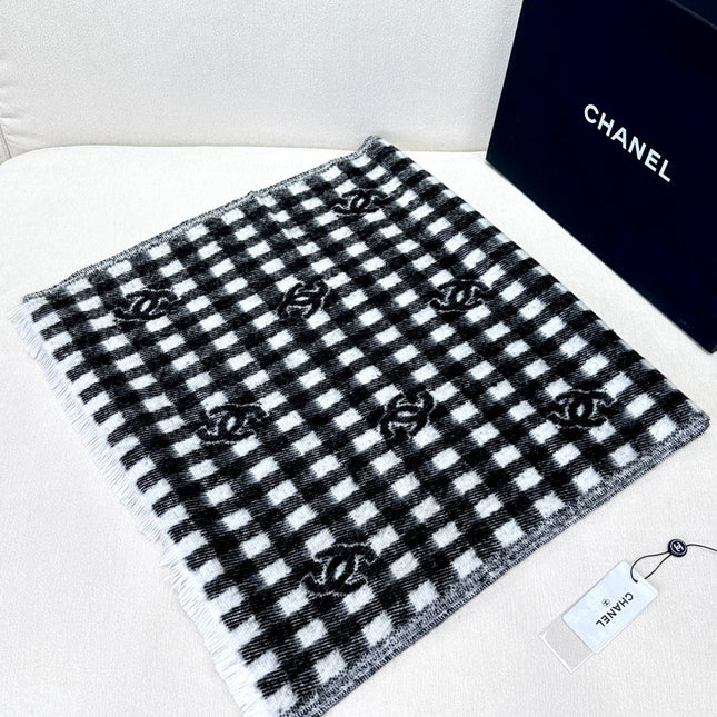 SCARF 190 CM IN BLACK MIX WHITE CARO CASHMERE AND WOOL 390944