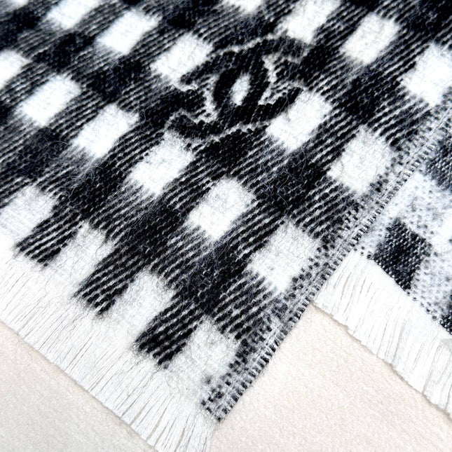 SCARF 190 CM IN BLACK MIX WHITE CARO CASHMERE AND WOOL 390944