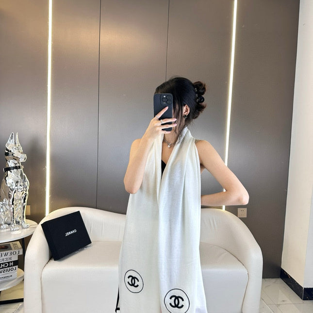 LONG SCARF 200 CM IN WHITE CASHMERE AND SILK 396410