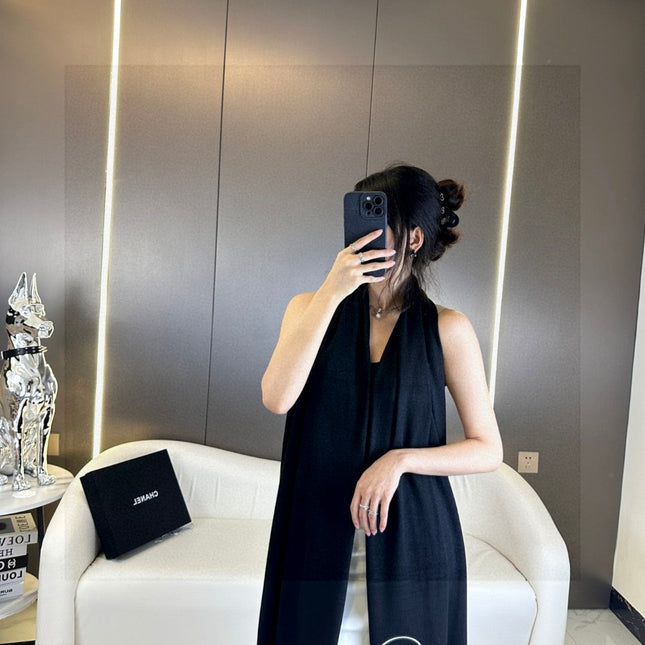 LONG SCARF 200 CM IN BLACK CASHMERE AND SILK 396411