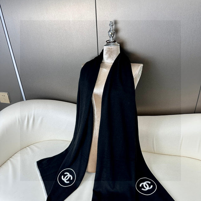 LONG SCARF 200 CM IN BLACK CASHMERE AND SILK 396411