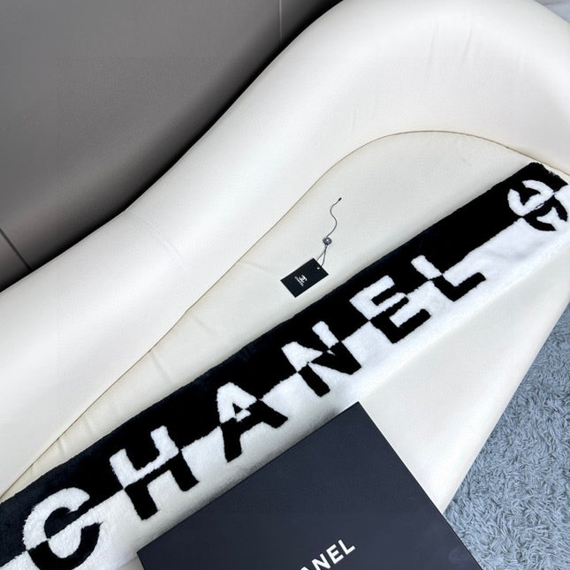 SCARF 120 CM IN BLACK MIX WHITE CASHMERE AND FUR 396432