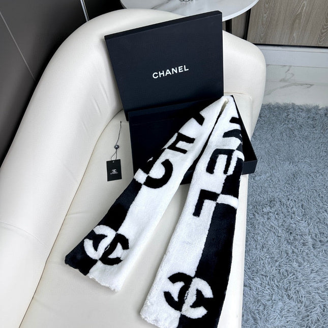 SCARF 120 CM IN BLACK MIX WHITE CASHMERE AND FUR 396432