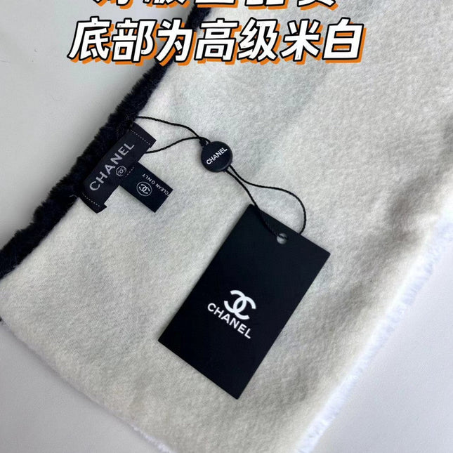 SCARF 120 CM IN BLACK MIX WHITE CASHMERE AND FUR 396432