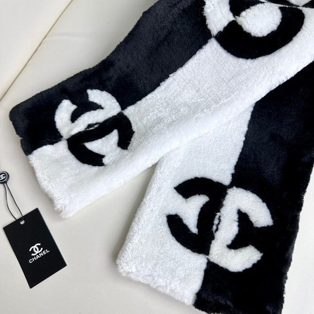 SCARF 120 CM IN BLACK MIX WHITE CASHMERE AND FUR 396432