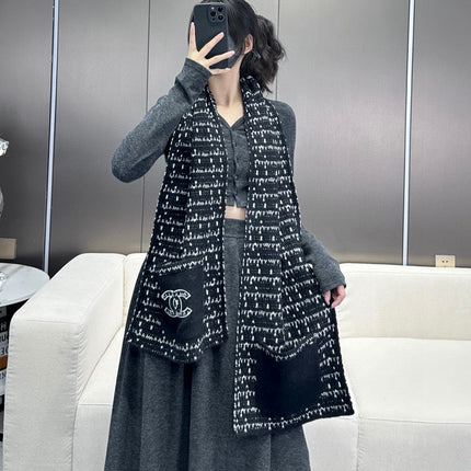 SCARF 180 CM IN BLACK MIX WHITE CASHMERE 403850