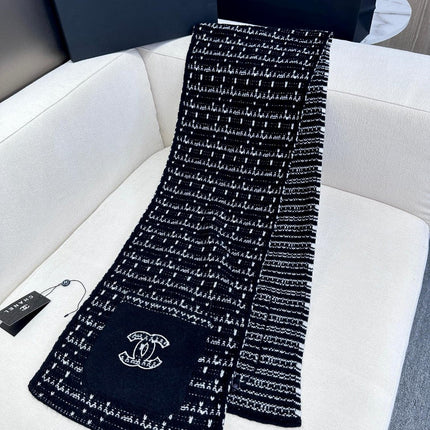 SCARF 180 CM IN BLACK MIX WHITE CASHMERE 403850