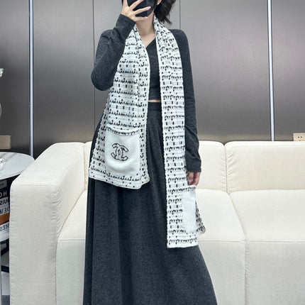 SCARF 180 CM IN WHITE MIX BLACK CASHMERE 403851