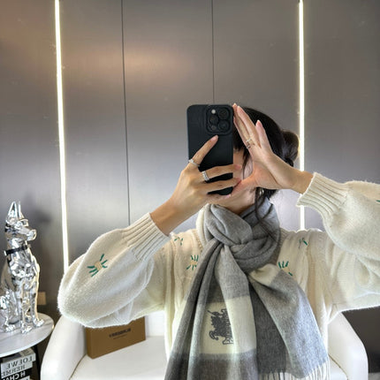 SCARF 180 CM IN SMOKE GRAY MIX WHITE CASHMERE 408504