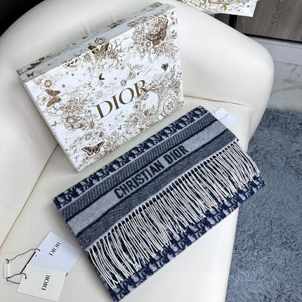 SCARF IN NAVY BLUE MONOGRAM CASHMERE 413719