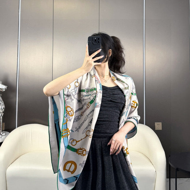 HERMES 25S SCARF 135 IN CASHMERE SILK 737308