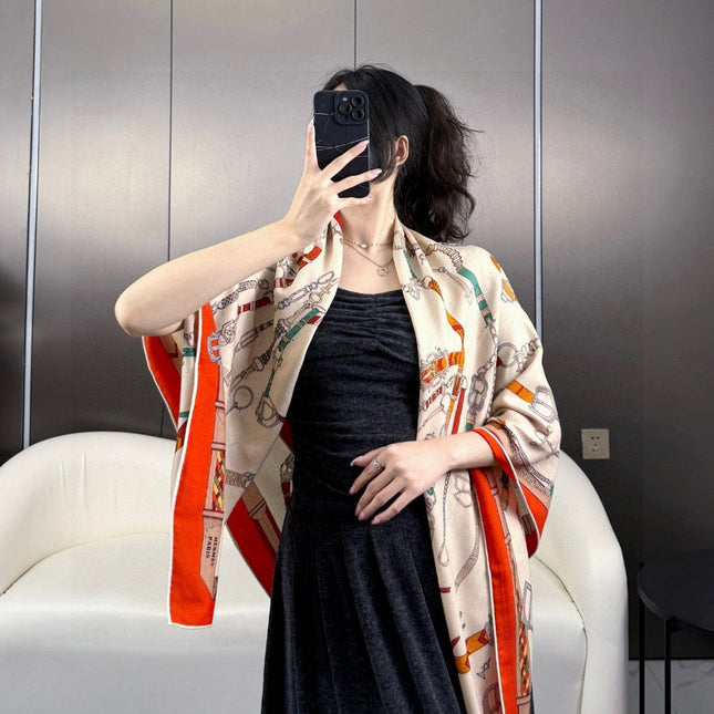 HERMES 25S SCARF 135 IN CASHMERE SILK 737310