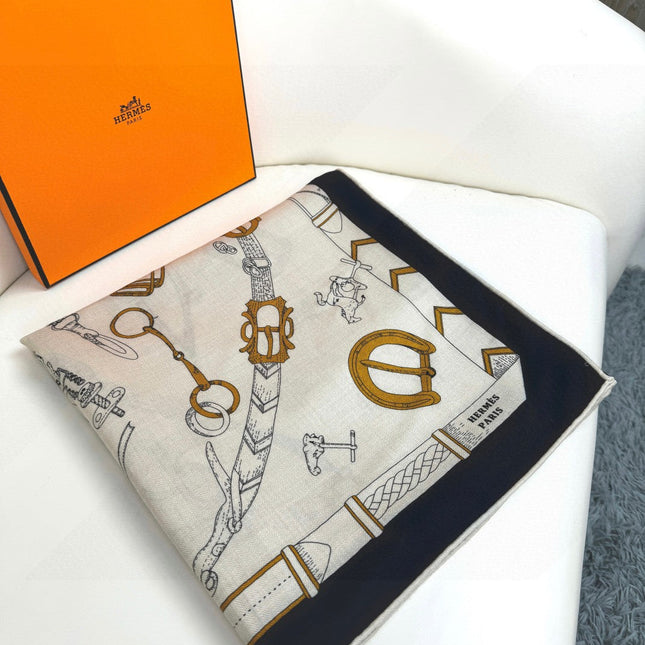 HERMES 25S SCARF 135 IN CASHMERE SILK 737311