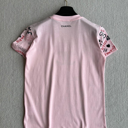 CHANEL PINK LOGO PRINT T-SHIRT