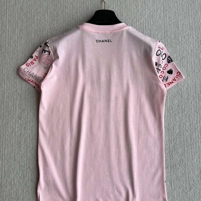 CHANEL PINK LOGO PRINT T-SHIRT