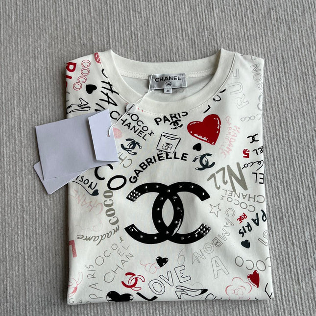 CHANEL OFF-WHITE LOGO PRINT T-SHIRT