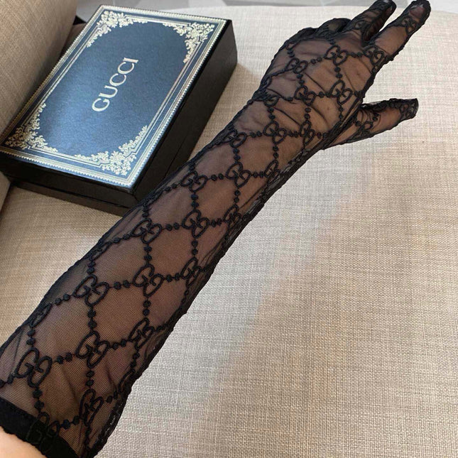 EMBROIDERED LACE MESH GLOVES BLACK 462433