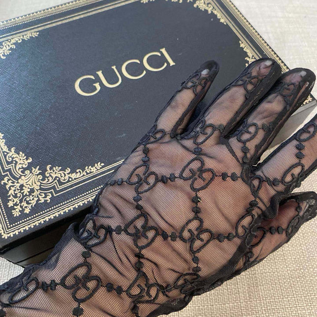 EMBROIDERED LACE MESH GLOVES BLACK 462433