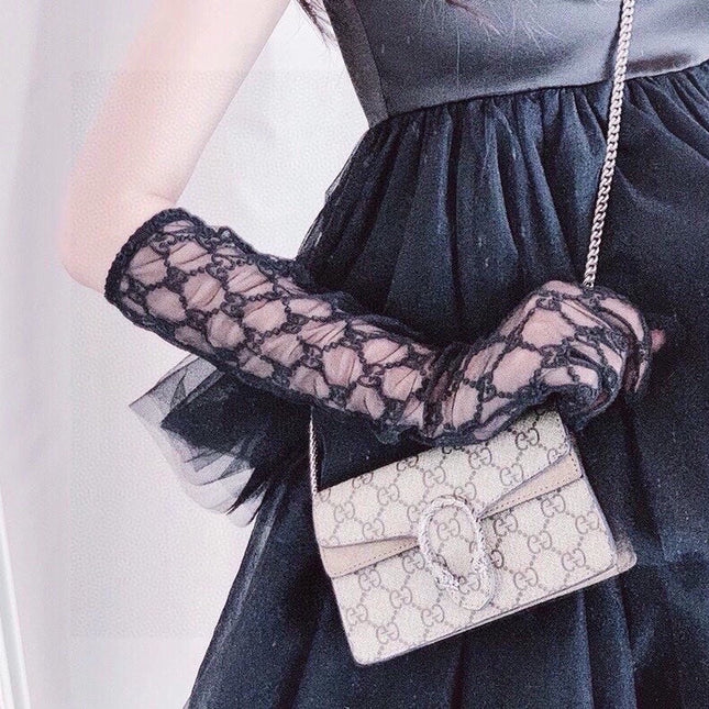 EMBROIDERED LACE MESH GLOVES BLACK 462433