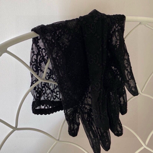 EMBROIDERED LACE MESH GLOVES BLACK 462433