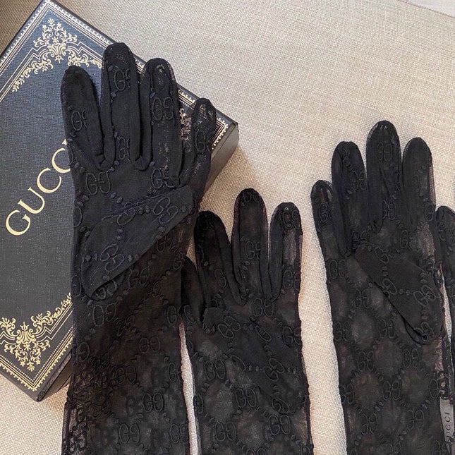EMBROIDERED LACE MESH GLOVES BLACK 462433