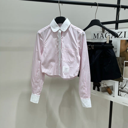 THOM VERTICAL STRIPE LONG-SLEEVE SHIRT IN PINK AND WHITE 246255