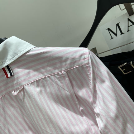 THOM VERTICAL STRIPE LONG-SLEEVE SHIRT IN PINK AND WHITE 246255