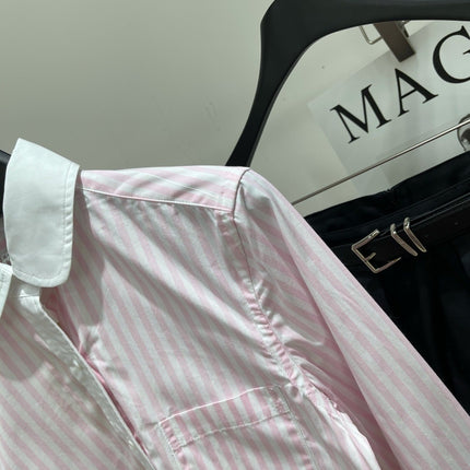 THOM VERTICAL STRIPE LONG-SLEEVE SHIRT IN PINK AND WHITE 246255