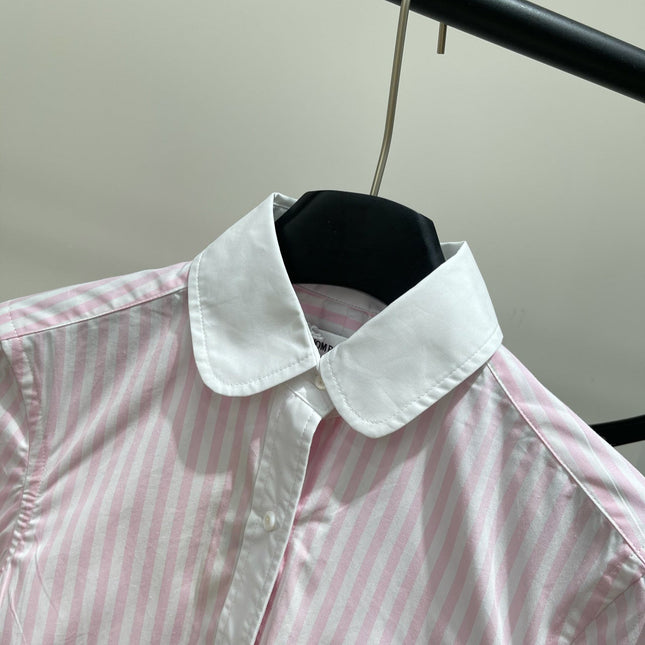 THOM VERTICAL STRIPE LONG-SLEEVE SHIRT IN PINK AND WHITE 246255