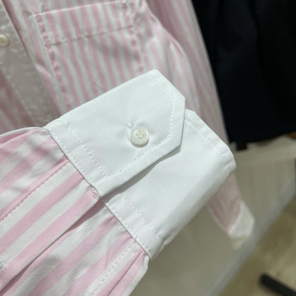 THOM VERTICAL STRIPE LONG-SLEEVE SHIRT IN PINK AND WHITE 246255