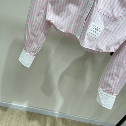 THOM VERTICAL STRIPE LONG-SLEEVE SHIRT IN PINK AND WHITE 246255