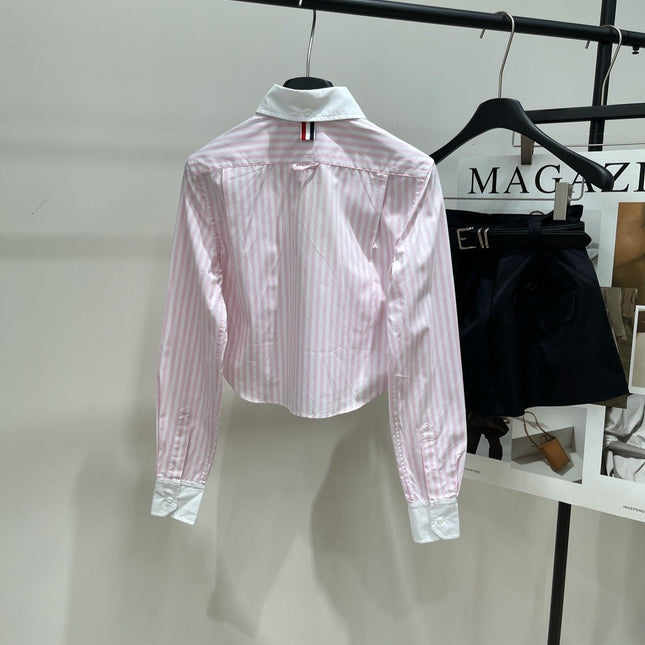 THOM VERTICAL STRIPE LONG-SLEEVE SHIRT IN PINK AND WHITE 246255