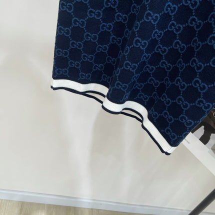 GUCCI SHORT-SLEEVE CREW NECK KNIT TOP WITH WHITE TRIM 256819