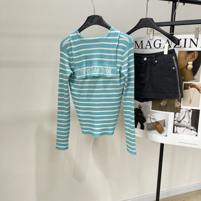 DIOR LONG-SLEEVE SWEATER WITH NAVY STRIPED COLLAR 275933