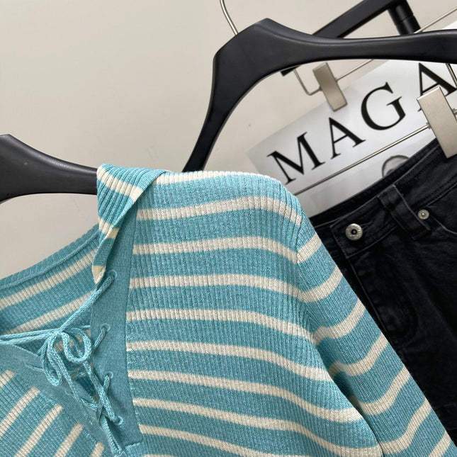 DIOR LONG-SLEEVE SWEATER WITH NAVY STRIPED COLLAR 275933