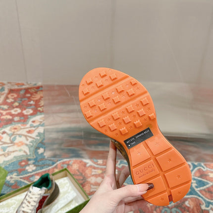 GG RHYTON TRAINER LIGHT GRAY AND SCARLET CALFSKIN