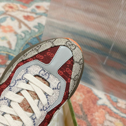 GG RHYTON TRAINER LIGHT GRAY AND SCARLET CALFSKIN