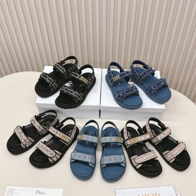 DIOR BACK-STRAP SANDALS 25S IN NAVY BLUE TWEED AND CALFSKIN