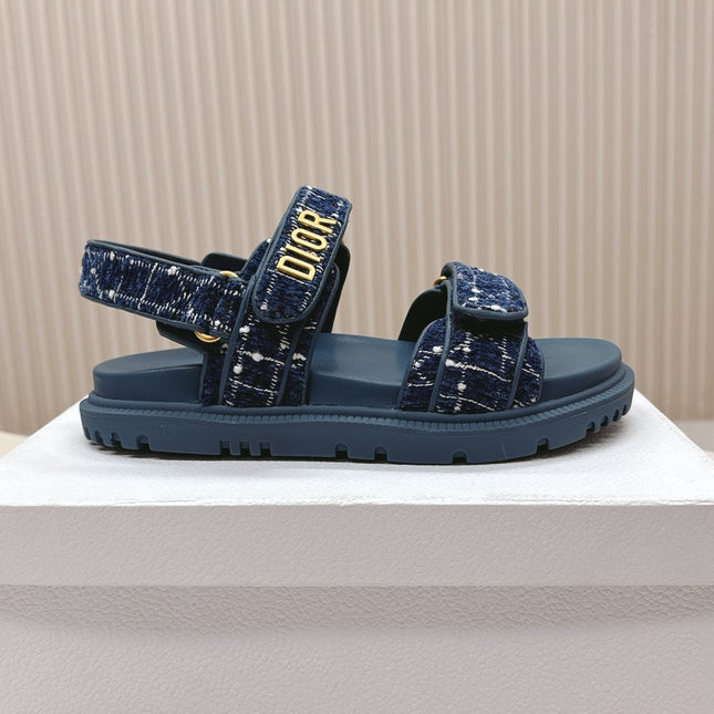 DIOR BACK-STRAP SANDALS 25S IN NAVY BLUE TWEED AND CALFSKIN