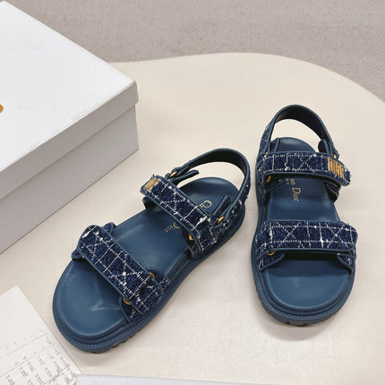 DIOR BACK-STRAP SANDALS 25S IN NAVY BLUE TWEED AND CALFSKIN
